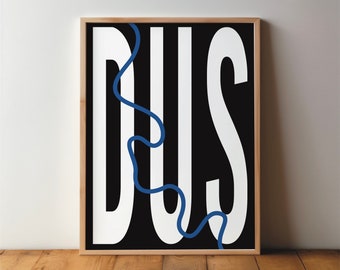 DUS Rhein Düsseldorf Poster - schwarz weiß, Kunst, Druck, minimal, modern, Wandkunst, Reise, Stadt, Heimat, Urlaub, DIN A4, A3, A2, gross