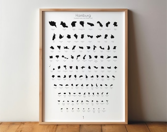 Hamburg district poster - art, print, picture, poster, black & white, minimal, modern, wall art, home, travel, DIN A4 / A3 / A2