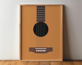 Guitar Poster - Picture, Illustration, Art, Print, Guitar, Minimal, Modern, Wall Art, Music, Hobby, Gift for Musician, Guitarist