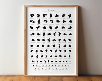 Bavaria district and city posters - art, print, picture, poster, black & white, minimal, wall art, home, travel, travel poster, Munich