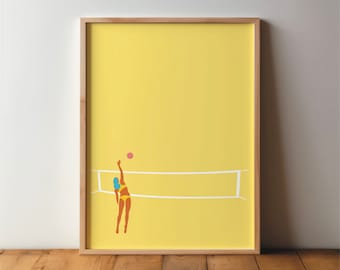 Beach Volleyball Poster - Sports Friends - Volleyball, Art, Print, Minimal, Modern, Wall Art, Sport, Hobby, DIN A4, A3, A2, Large, Pop Art