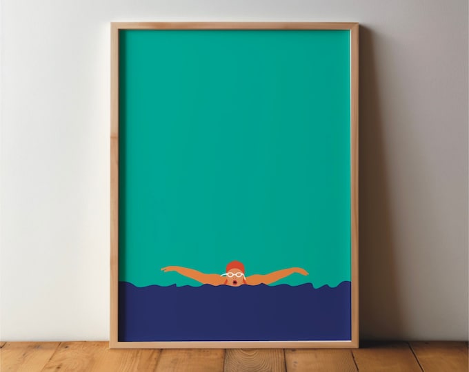 Swimmer Poster - Sports Friends Sports Poster - Swimming, Art, Print, Minimal, Modern, Wall Art, Sport, Hobby, DIN A4 A3 A2, Picture