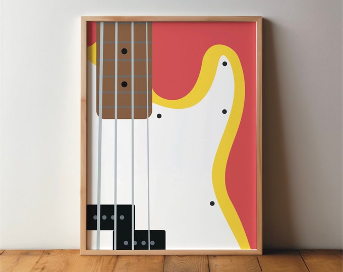 Electric Bass / Bass Guitar Poster - Picture, Illustration, Art, Print, Minimal, Modern, Wall Art, Music, Hobby, Gift for Musicians, Bass Guitar