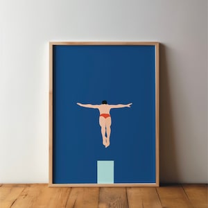 Diving / High Diving / Swimming Poster - Sports Lovers - Art, Print, Minimal, Modern, Wall Art, Sport, Hobby, A4, Pop Art