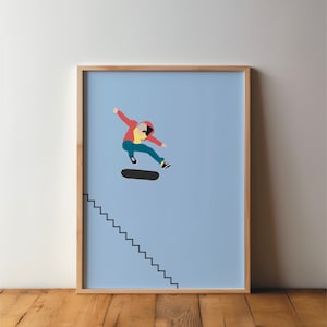 Póster de skater n.° 2 - Póster deportivo - Arte, impresión, minimalista, moderno, arte mural, deporte, pasatiempo, DIN A4, A3, A2, grande, imagen de skate, arte pop