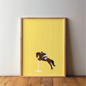 Póster de saltos ecuestres/hípica - Amigos del deporte - Arte, impresión, minimalista, moderno, arte mural, deporte, afición, DIN A4, A3, A2, pop art