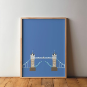 Póster del Tower Bridge de Londres, Reino Unido: arte, impresión, minimalista, moderno, arte mural, viajes, ciudad, hogar, vacaciones, A4, A3, grande, Inglaterra, horizonte