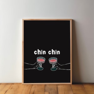 Poster Chin Chin - bianco e nero, decorazione murale, cucina, poster, stampa, immagine, decorazione, stampa, minimalista, grande, saluti, set, A4, A3
