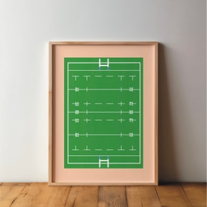Póster de campo de rugby - Amigos del deporte - Arte, impresión, minimalista, moderno, arte mural, deporte, afición, DIN A4, pop art