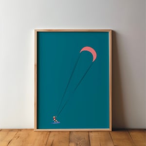 Póster de kitesurf - Póster deportivo - Arte, impresión, imagen, moderno, surfista, arte mural, deporte, afición, regalo DIN A4 A3 para deportista