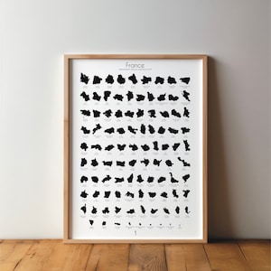 Affiche des départements de France - Art, Impression, Affiche, Image, Noir et blanc, Minimaliste, Moderne, Décoration murale, Maison, Voyage, Affiche de voyage