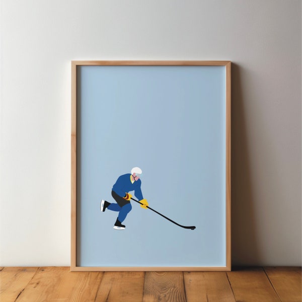 Eishockeyspieler Poster - Sportposter - Kunst, Eishockey Bild, Druck, minimal, modern, Wandkunst, Sport, Hobby, DIN A4 A3 A2, Pop Art