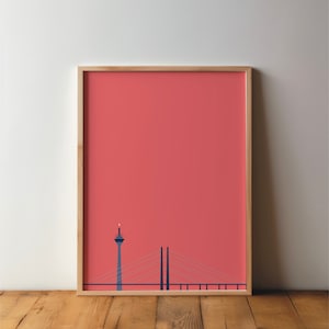 Düsseldorf Rheinturm + Rheinkniebrücke Poster - Kunst, Druck, minimal, modern, Wandkunst, Reise, Stadt, Heimat, Urlaub, DIN A4, A3,  gross