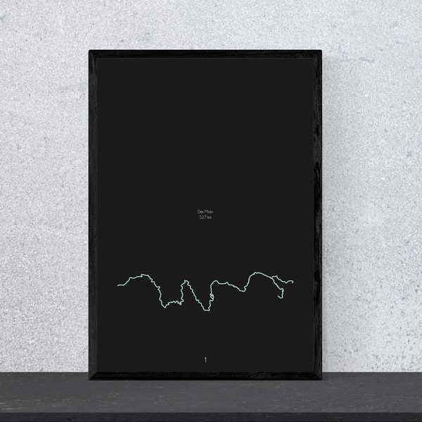 Main Flussposter - Kunst, Druck, Poster, schwarz & blau, minimal, modern, Wandkunst, Heimat, Reise