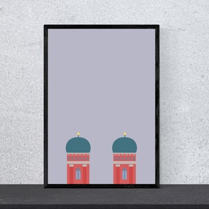 Póster de la Iglesia de Nuestra Señora de Múnich - Arte, Impresión, Minimalista, Moderno, Arte Mural, Viajes, Ciudad, Hogar, Vacaciones, DIN A4, Arte Pop
