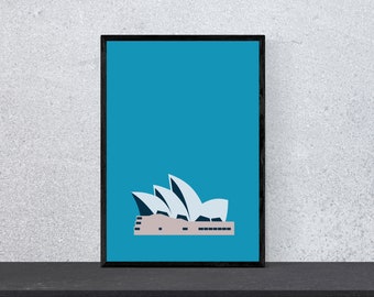 Sydney Opera House Poster - Art, Print, Minimal, Modern, Wall Art, Travel, City, Home, Vacation, DIN A4, Pop Art