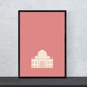 Póster del Taj Mahal: arte, impresión, minimalista, moderno, arte mural, viajes, ciudad, hogar, vacaciones, DIN A4, arte pop