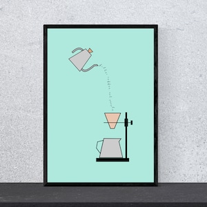Póster Filtro de mano - azul - arte, impresión, minimalista, moderno, arte de pared, café, amante del café, cocina, DIN A4, arte pop
