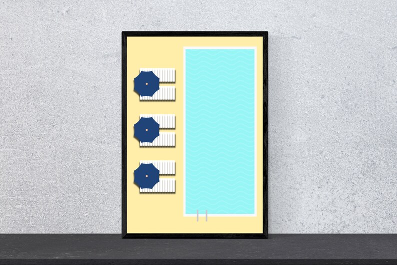 Pool Poster 3 Art, Print, Minimal, Modern, Wall Art, Nature, Home, Vacation, Sea, DIN A4, Pop Art, Swimming, Sports, Parasol image 1