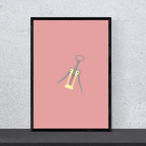 Póster de sacacorchos - Arte, Impresión, Minimalista, Moderno, Arte mural, A4, Arte pop, Objeto, Vino, Botella