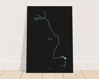Rhine River Poster - Art, Print, Poster, Black & Blue, Minimal, Modern, Wall Art, Home, Travel