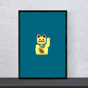 Póster de gato saludando - Arte Maneki-neko, Impresión, Minimalista, Moderno, Arte de pared, DIN A4, Arte pop, Objeto