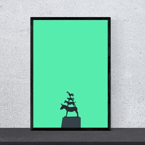 Póster de los Músicos de Bremen - Arte, Impresión, Gráfico, Verde, Minimalista, Moderno, Arte mural, Viajes, Ciudad, Hogar, Vacaciones, DIN A4, Arte pop