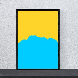 Cartel del Mont Blanc - Contorno de la montaña - Arte, Impresión, Minimalista, Moderno, Arte de la pared, Escalada, Montañas, Hobby, A4, Pop Art