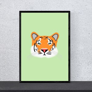 Póster de cabeza de tigre - Arte, impresión, minimalista, moderno, arte mural, infantil, guardería, animales, safari, zoológico, A4, arte pop