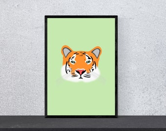Tiger Animal Head Poster - Art, Print, Minimal, Modern, Wall Art, Child, Nursery, Animals, Safari, Zoo, DIN A4, Pop Art
