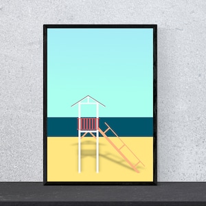 Póster de casa de playa - Arte, impresión, minimalista, moderno, arte mural, naturaleza, hogar, vacaciones, mar, marítimo, DIN A4, pop art, marítimo, Moin, Ahoy