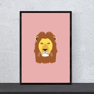 Póster de cabeza de león - Arte, impresión, minimalista, moderno, arte mural, infantil, guardería, animales, safari, zoológico, A4, arte pop