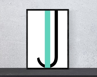 J Letter Poster - DIN A4, Art, Print, Minimal, Modern, Wall Art, Child, Nursery, School, Typography, ABC, Pop Art, For Her Him