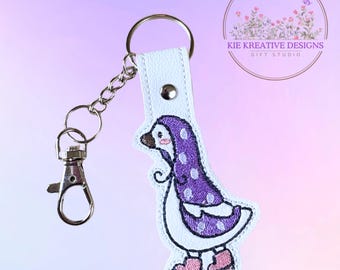 Embroidered Goose Keychain: Whimsical Farm Animal Key Fob