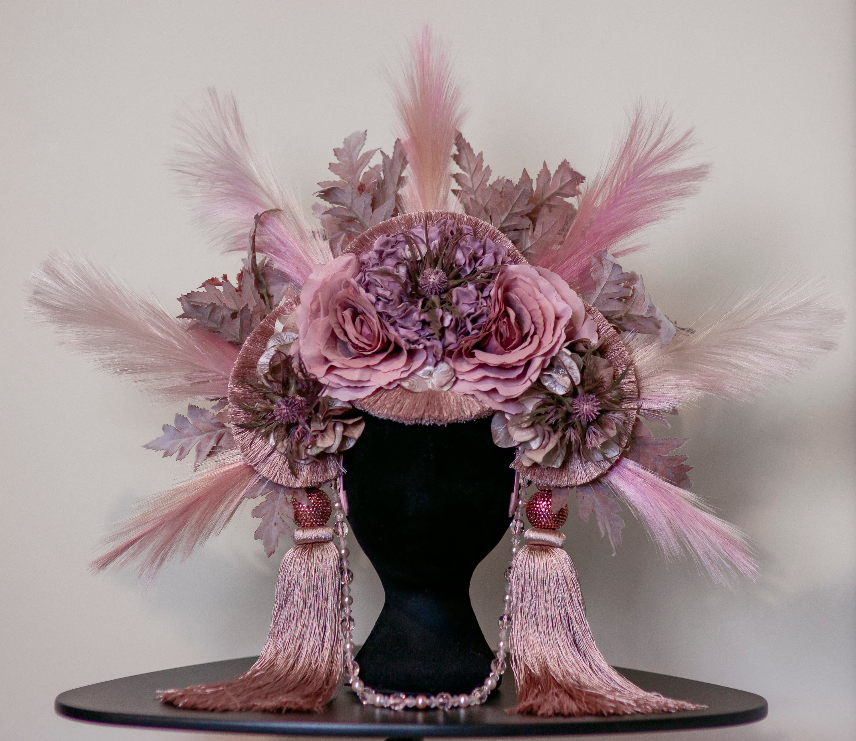 Russian Kokoshnik Headband Pink Beaded Folk Headdress Ribbon Crown Kokoshnik Bridal Tiara – Adorned by Aisha main image 2