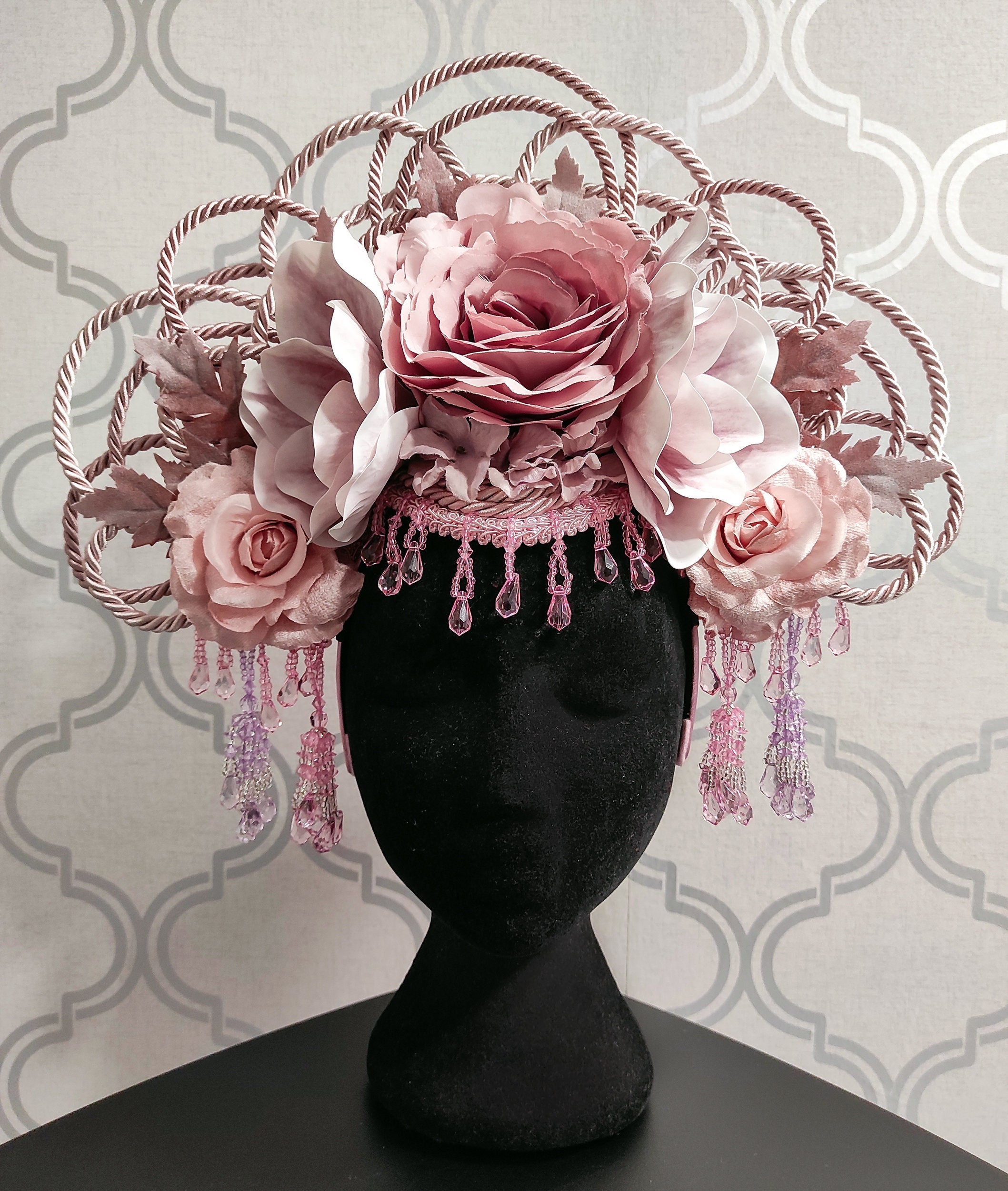 Russian Kokoshnik Headband Pink Beaded Folk Headdress Ribbon Crown Kokoshnik Bridal Tiara – Adorned by Aisha main image 4