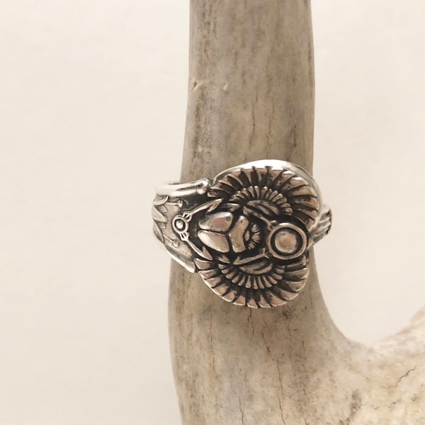 Antique egyptian silver plate scarab beetle spoon ring