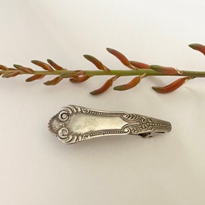 Antique Lotus 1895 Silverplate Spoon Handle Barrette Hair clip