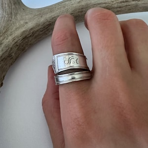 S Monogram Antique silverplate wrap around spoon ring
