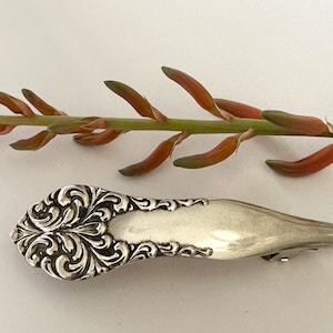 Antique Floral Silverplate Spoon Handle Barrette Hair clip