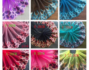 5 yard 17cm 6.69 wide pink tulle mesh gauze fabric embroidered tapes lace trim ribbon B4R1394L0616P
