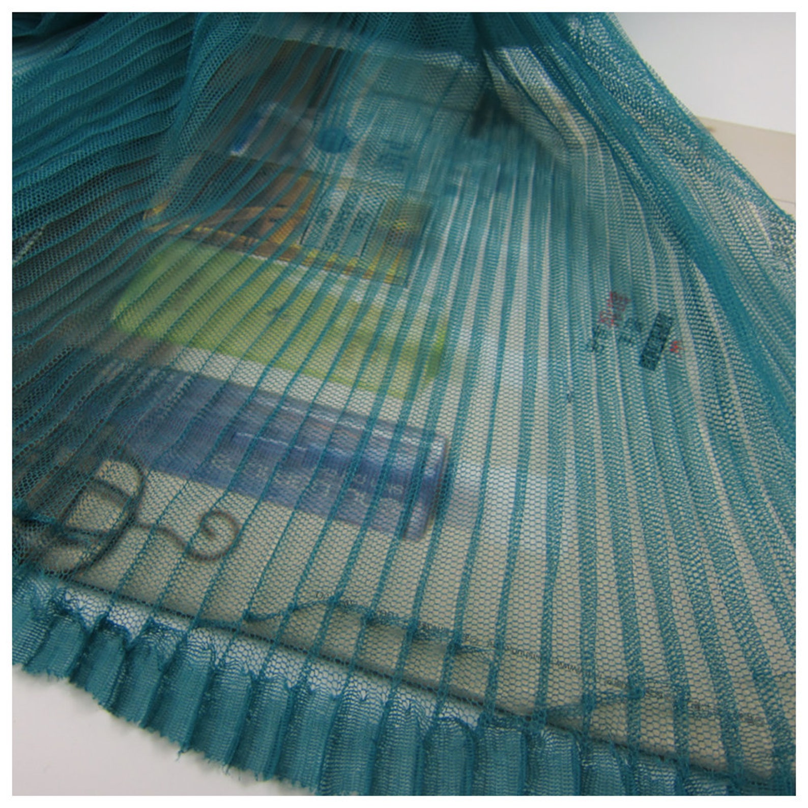Peacock Blue Ruffle Pleated Mesh Fabric Crinkle Accordion Pleated Tulle ...