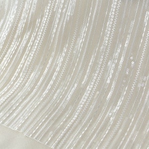 Lace Fabric 1 Meter White Soft Mesh Tulle Vertical Sequins Embroidered Cloth Bridal Wedding Dress Material 51&quot; Wide L24C8