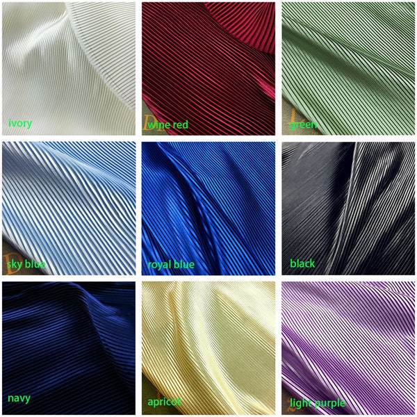 Pleated Fabric Line Texture Fine Stripe Accordion Faux Silk Satin Plisse Fabric for Dress Skirt Sewing Material 59" width MM373