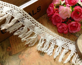 20 yards/lot width 4.5cm 1.77&quot; beige tassel fringe cotton lace trim ribbon D1959-3L4K559