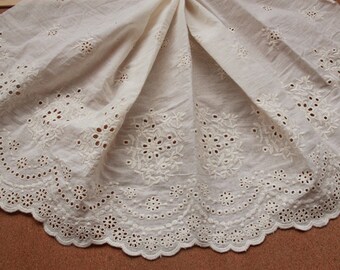 3 yard 32cm 12.59" wide beige cotton fabric embroidery lace trim ribbon for dress clothing ML25L89