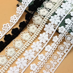 Cotton Lace Trim 10 Yard Ivory Flower Water Soluble Ribbon Edge Dress Clothes Cuff Neckline Sewing Fabric 1019175M4F300