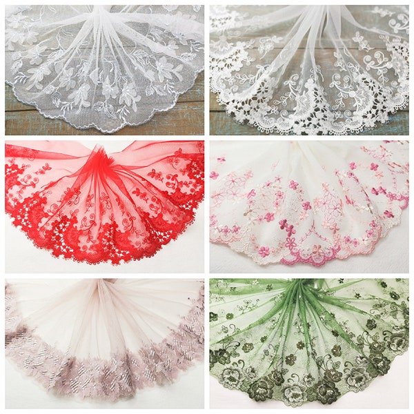 Garnitures de couture 5 mètres ivoire rouge vert rose Tulle gaze maille brodé dentelle tissu ruban vêtements robe matériel S5F4