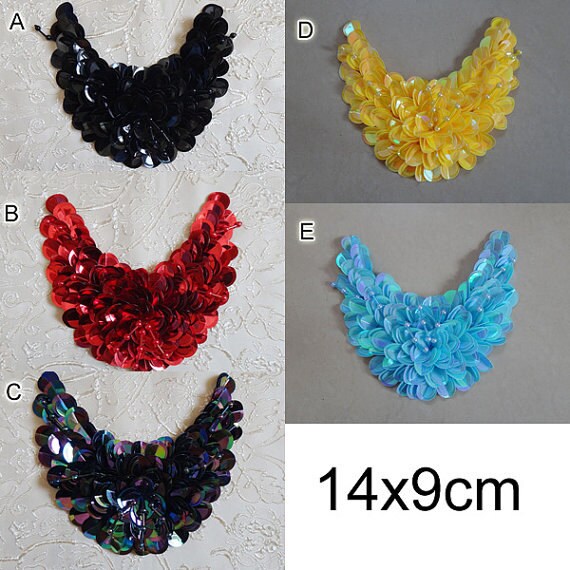 ハンドメイドv 3pcs 14x9cm Black Blue Yellow Red Flowers Sequins Beads