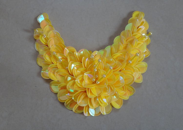 3pcs 14x9cm Black Blue Yellow Red Flowers Sequins Beads